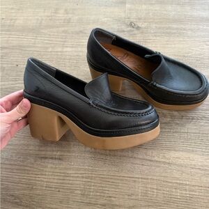 Black Leather Platform Loafers